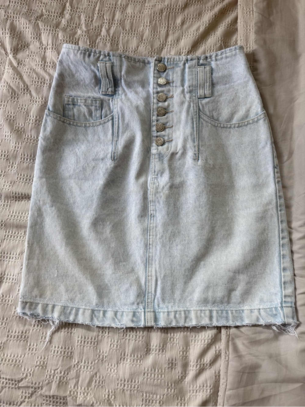 Vintage Light Wash Denim Button-Front Skirt